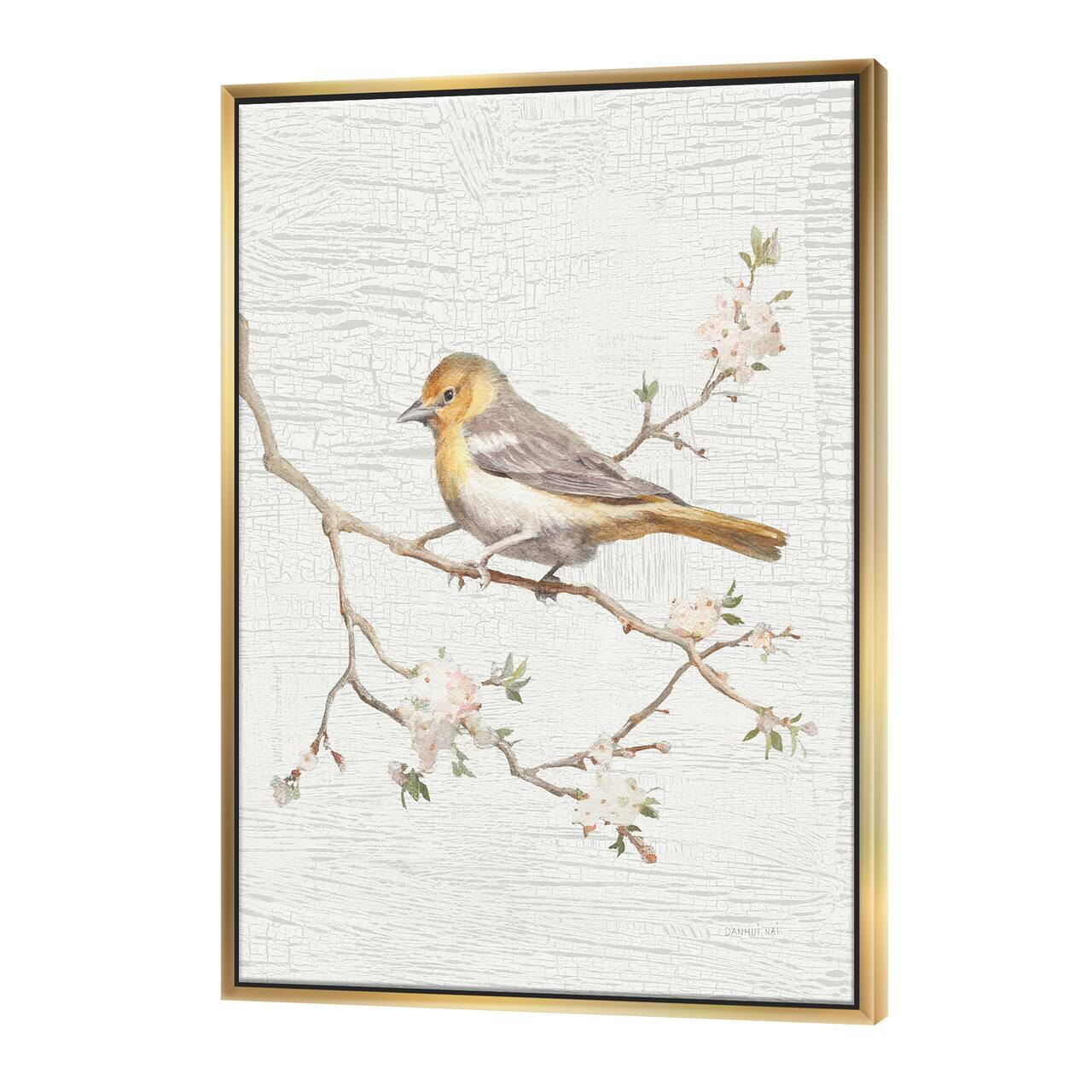 Designart - Birds on Blossom II - Farmhouse Canvas in Gold Frame